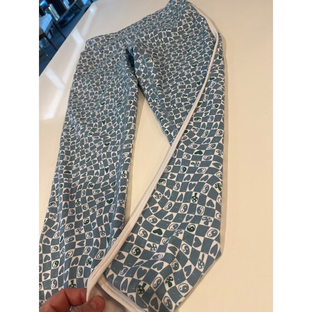 EleVen By Venus Williams Medium Leggings Yin Yang Heart Pattern Blue & White